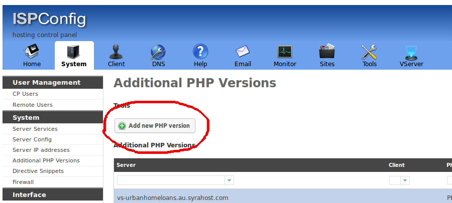 ISPConfig Add New PHP Version